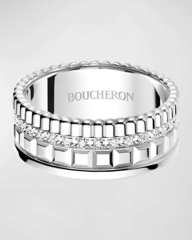 Quatre Radiant 18K White Gold Band Ring with Diamonds, Size